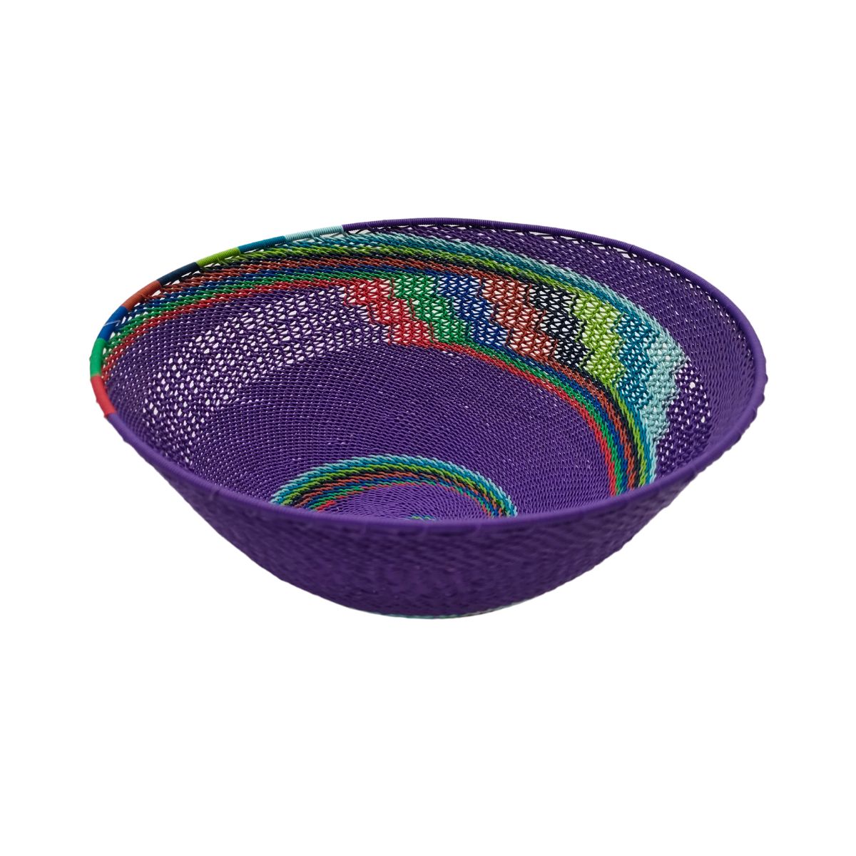 Telephone Wire 22cm Diameter Deep Bowl Purple With Rainbow Swirls | South Africa.