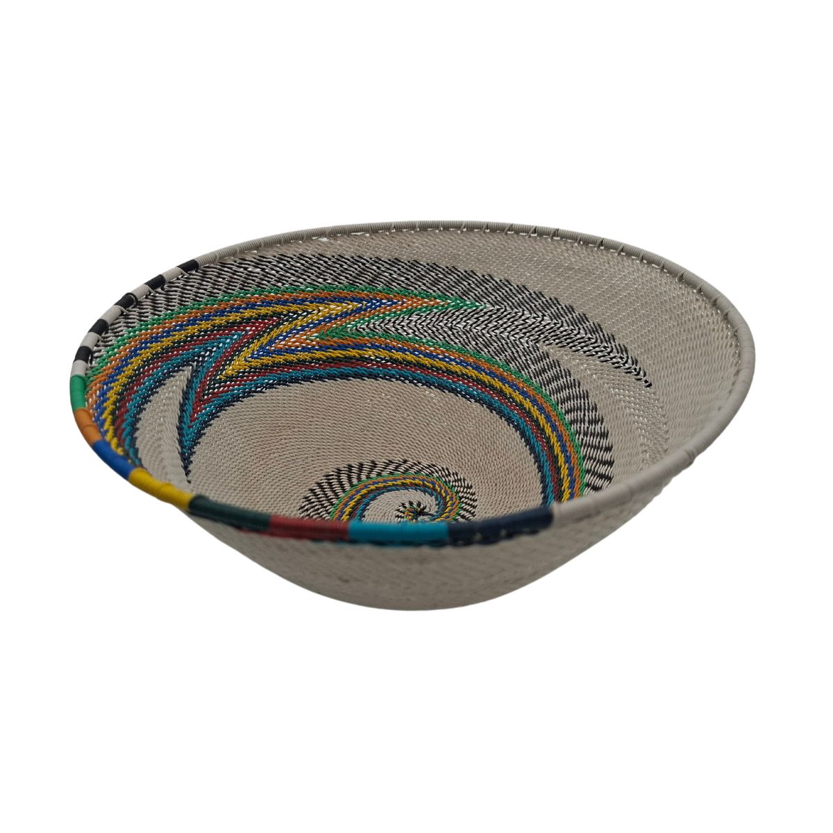 Telephone Wire 22cm Diameter Deep Bowl White With Rainbow Swirls | South Africa.