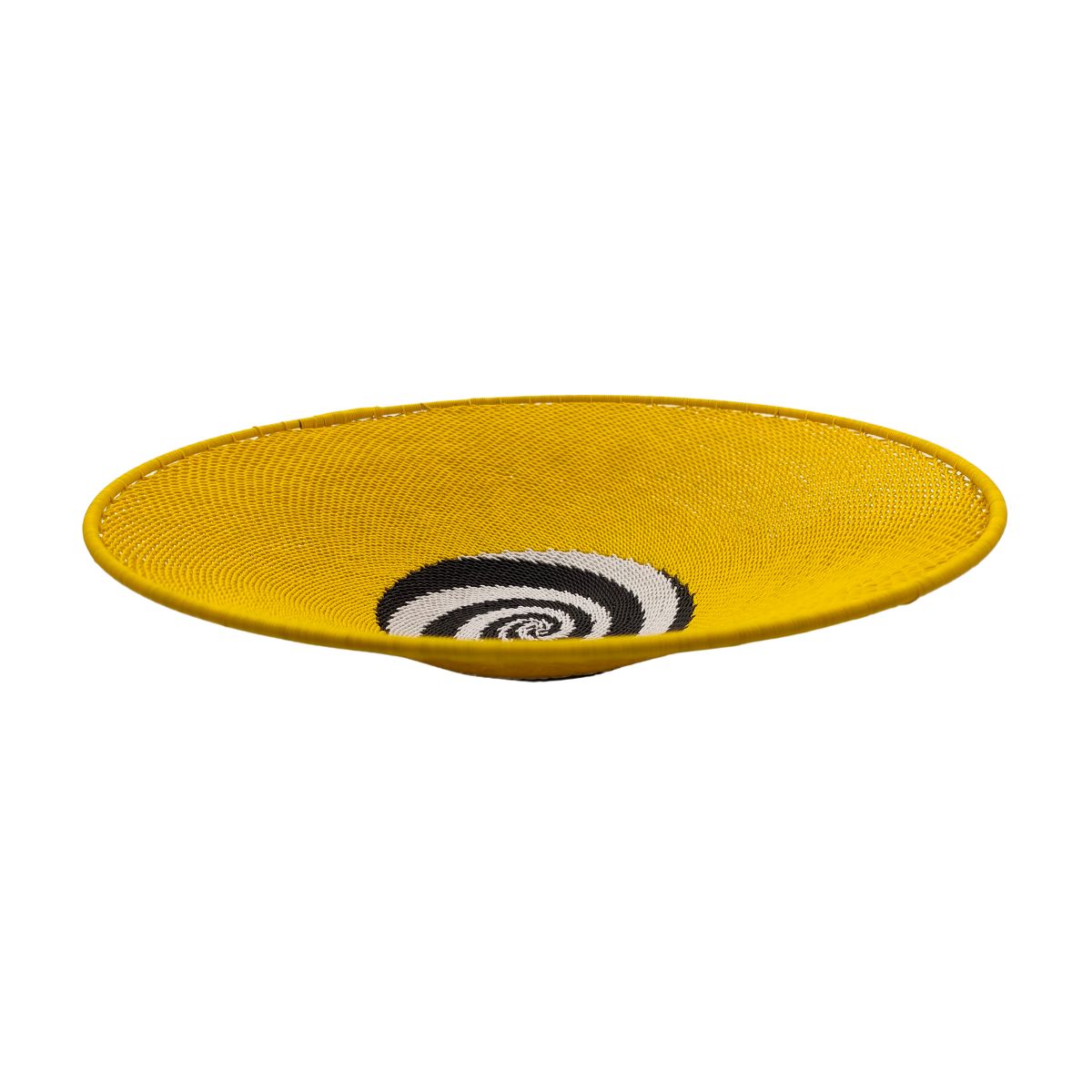 Shallow 29cm Telephone Wire Bowl Yellow with Black and White Swirls | South Africa.