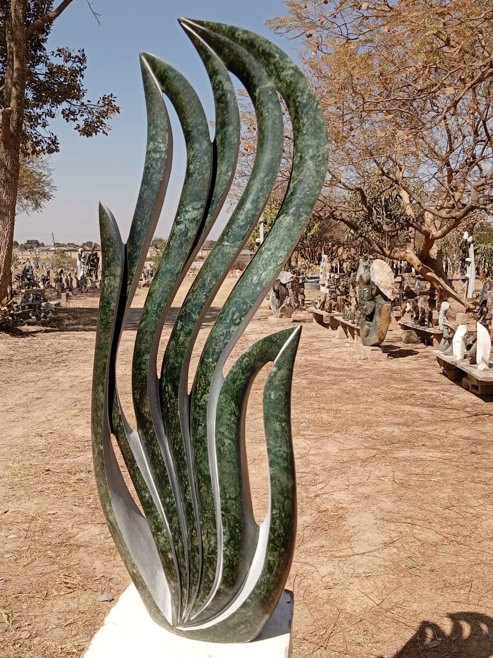 Flame Lily- Stone Sculpture Made of Green Opal Stone by Owen Mlungisi | Zimbabwe