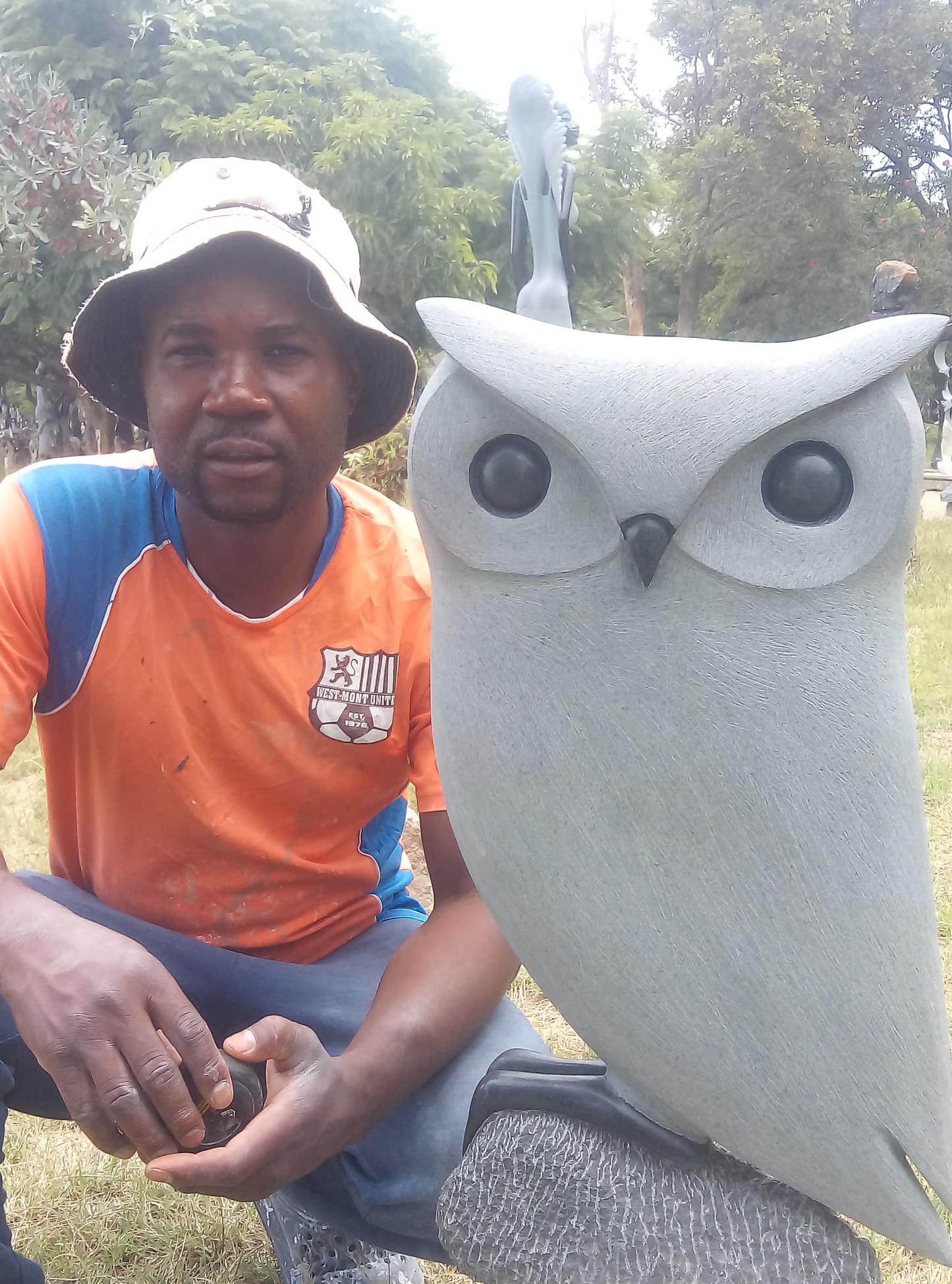 Watchful Owl - Stone Sculpture Made of Springstone by Samson Mukowa | Zimbabwe