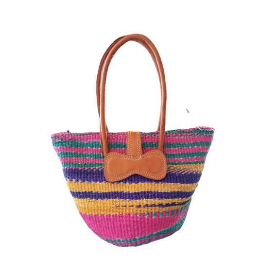 Basket Bags Handmade of 100% Natural Sisal Fiber & Leather| Kenya