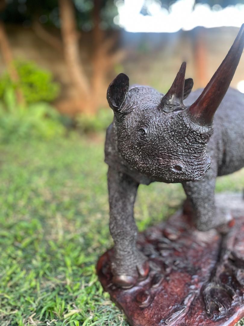 Big Rhino - Wooden Sculpture Made of Ironwood by Ntokozo Patson Sibanda | Zimbabwe