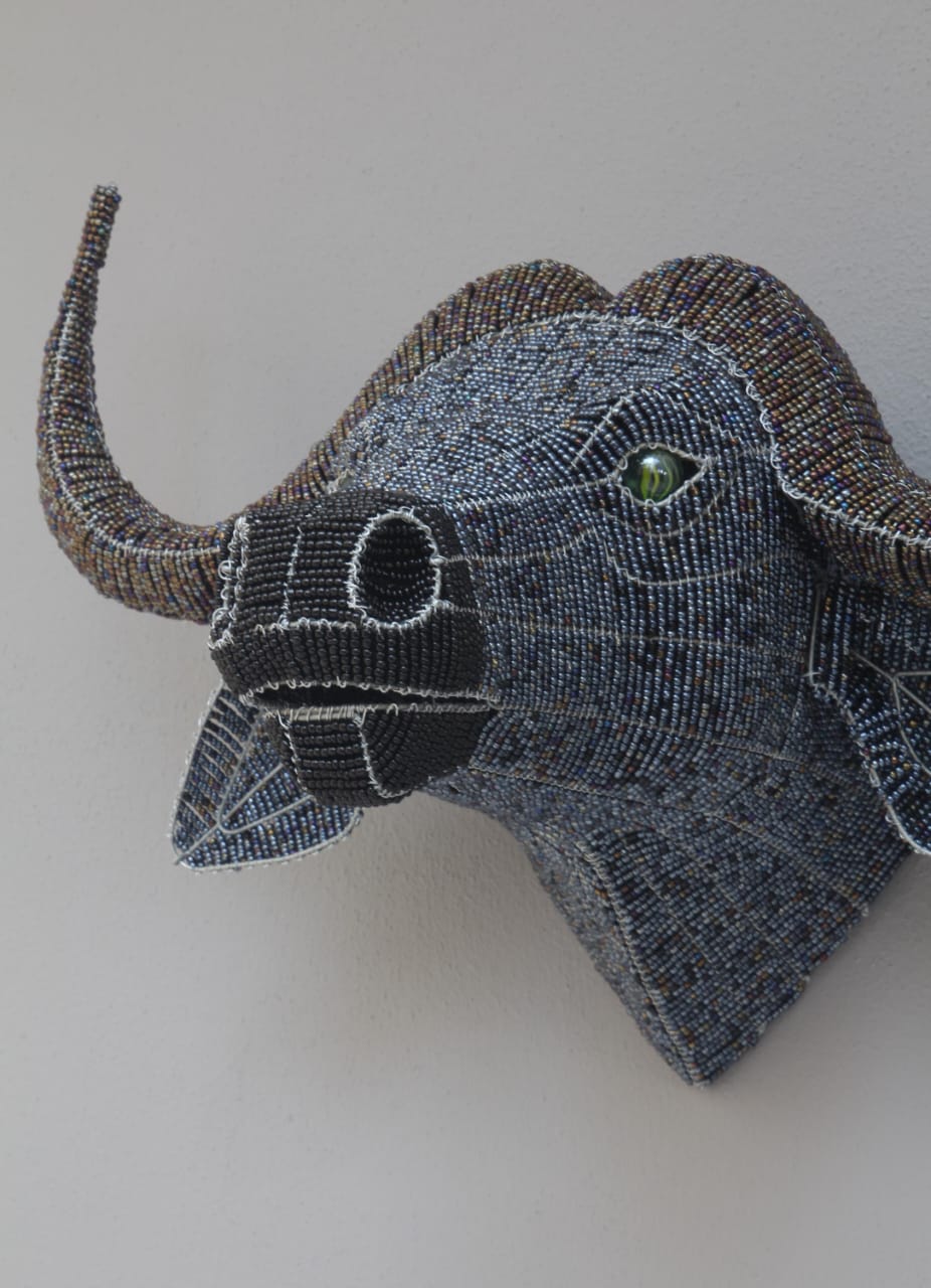 Buffalo Head: Handmade of Hard Wire & Beads by Tadiwa Muchemwa | Zimbabwe