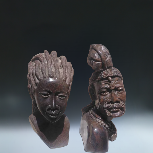 Chief & Chieftess - Stone Sculptures Made of Serpentine Stone by Ronny Nyamhunga | Zimbabwe