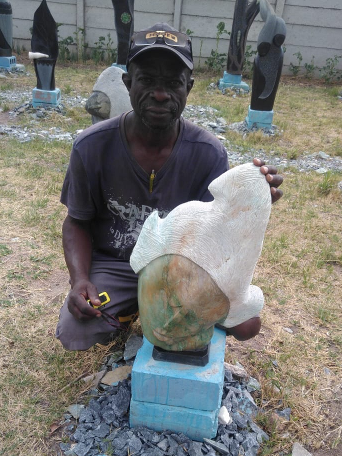 Crowning Glory - Stone Sculpture Made of Verdite Stone by Richard Mupumha | Zimbabwe