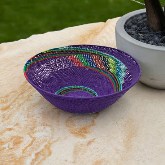 Telephone Wire 22cm Diameter Deep Bowl Purple With Rainbow Swirls | South Africa.