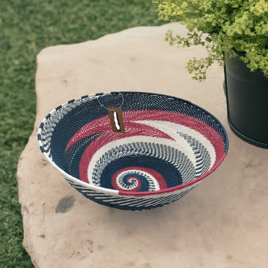 Deep 22cm Telephone Wire Bowl Navy and Maroon | South Africa.