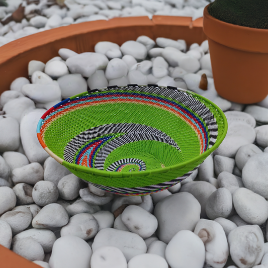 Telephone Wire 22cm Diameter Deep Bowl Green With Vibrant Swirls | South Africa.
