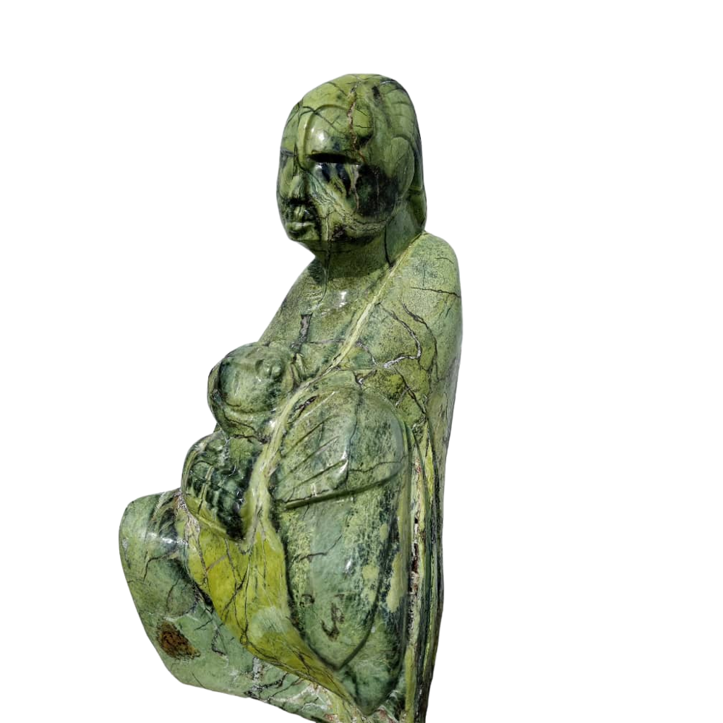 Maternal Devotion - Stone Sculpture Made of Leopard Rock by Benjamin Mashaya | Zimbabwe