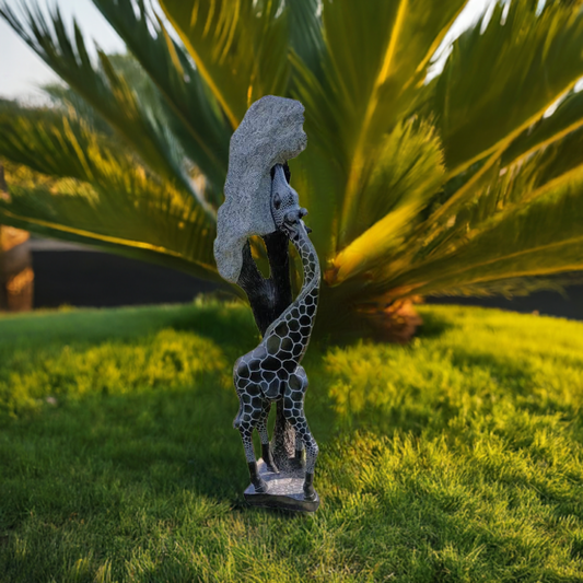 Feeding Giraffe - Stone Sculpture Made of Springstone by Derek Fombe | Zimbabwe