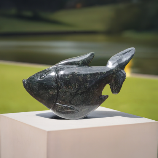 Fish 1 - Stone Sculpture Made of Fruit Serpentine by Edmore Chijumani | Zimbabwe