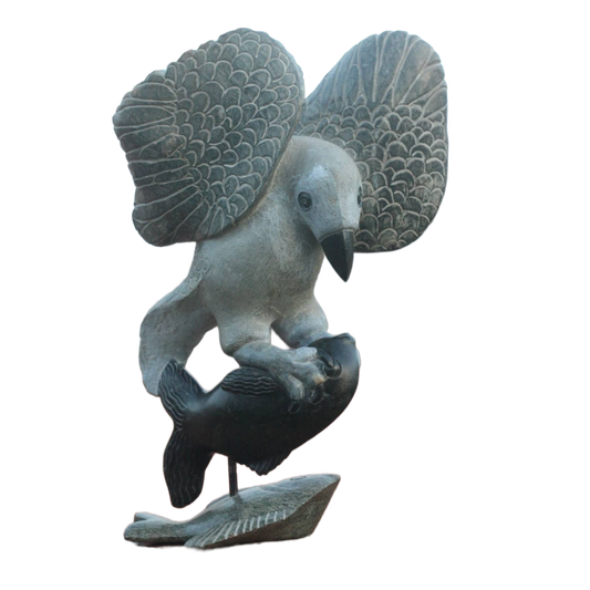 Fish Eagle - Stone Sculpture Made of Black Serpentine by Passmore Mashaya | Zimbabwe