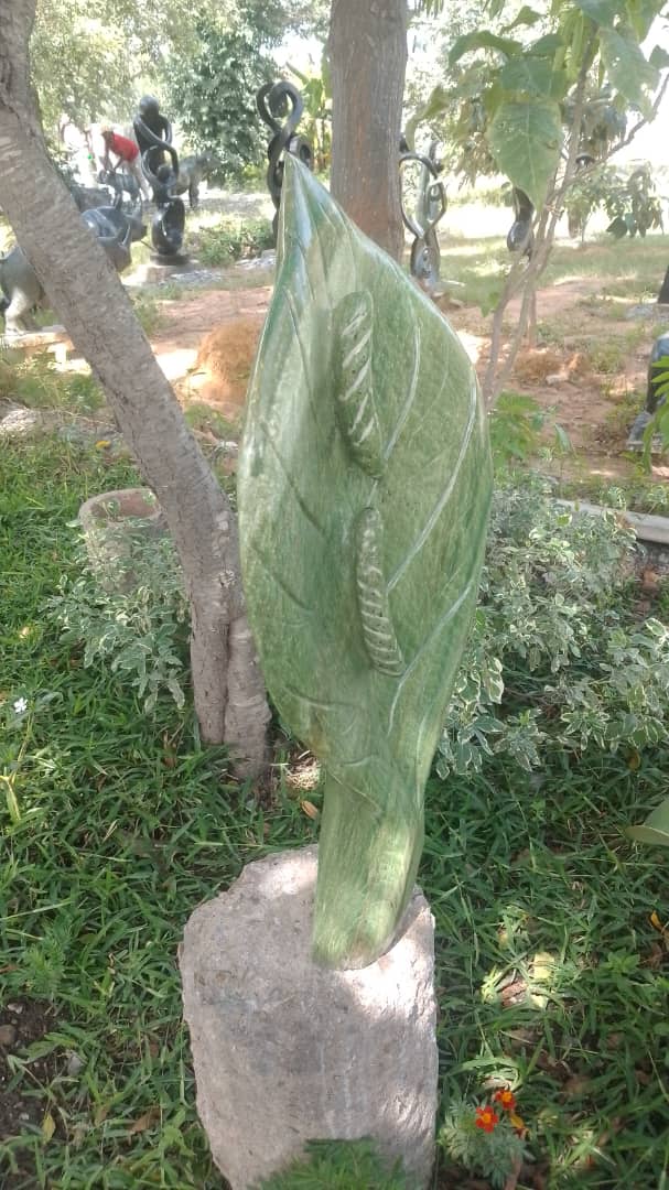 Green Leaf - Stone Sculpture Made of Green Cobalt Stone by Shepherd Deve | Zimbabwe