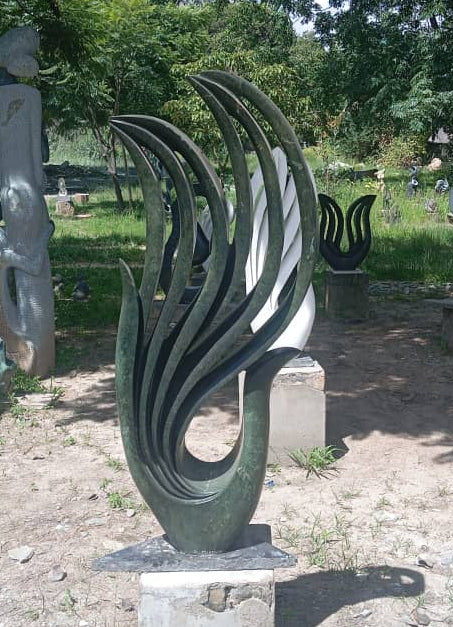 Green Peacock - Stone Sculpture Made of Green Opal by Owen Mlungisi | Zimbabwe