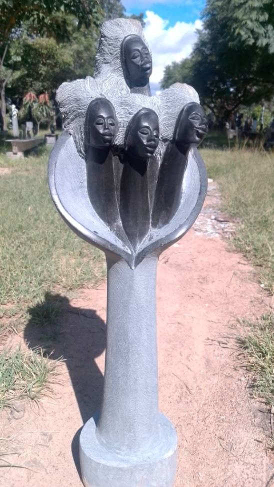 Happy Sisters - Stone Sculpture Made of Springstone by Rufaro Murenza | Zimbabwe