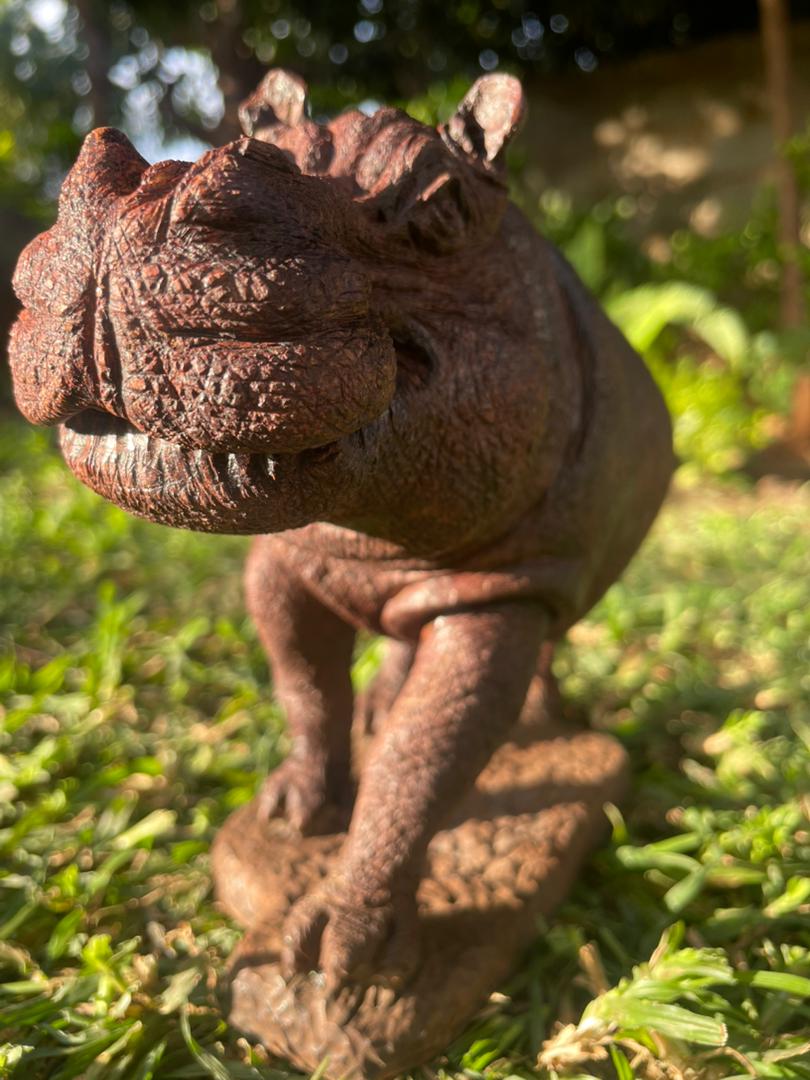 Happy Hippo - Wooden Sculpture Made of Ironwood by Ntokozo Patson Sibanda | Zimbabwe