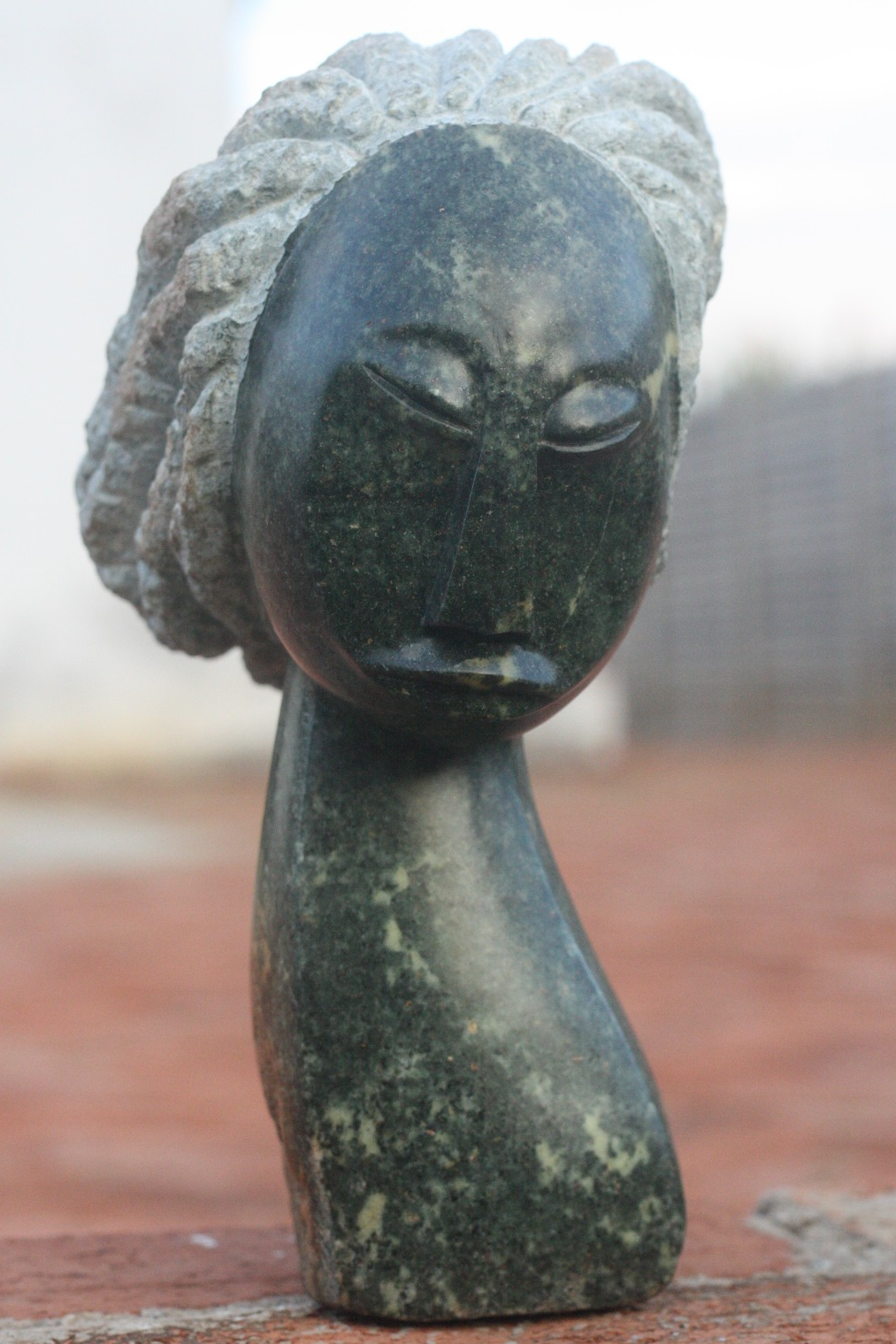 Loving My Hair - Stone Sculpture Made of Opal Stone by Passmore Mashaya | Zimbabwe
