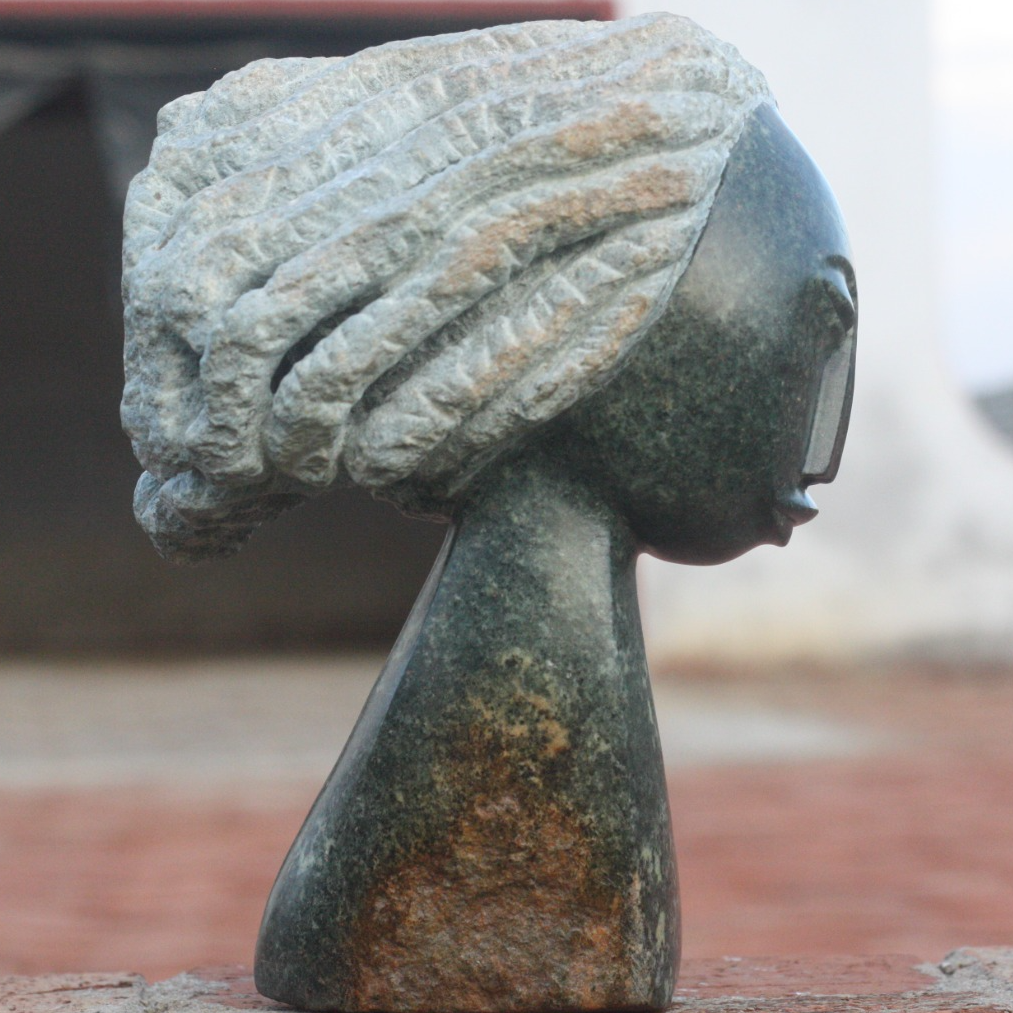Loving My Hair - Stone Sculpture Made of Opal Stone by Passmore Mashaya | Zimbabwe
