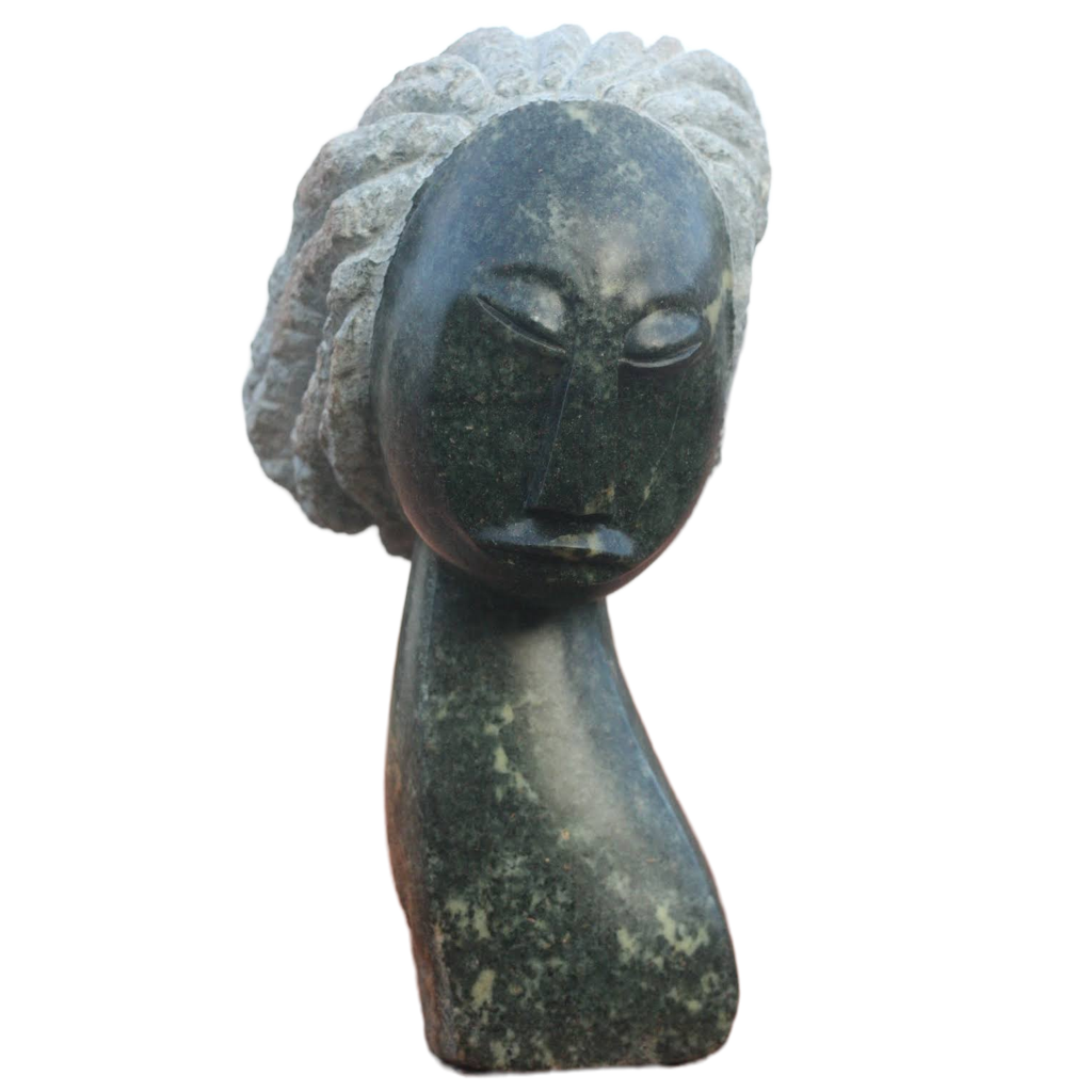 Loving My Hair - Stone Sculpture Made of Opal Stone by Passmore Mashaya | Zimbabwe