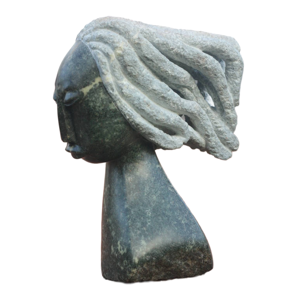 Loving My Hair - Stone Sculpture Made of Opal Stone by Passmore Mashaya | Zimbabwe