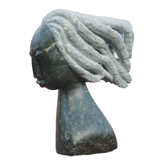 Loving My Hair - Stone Sculpture Made of Opal Stone by Passmore Mashaya | Zimbabwe