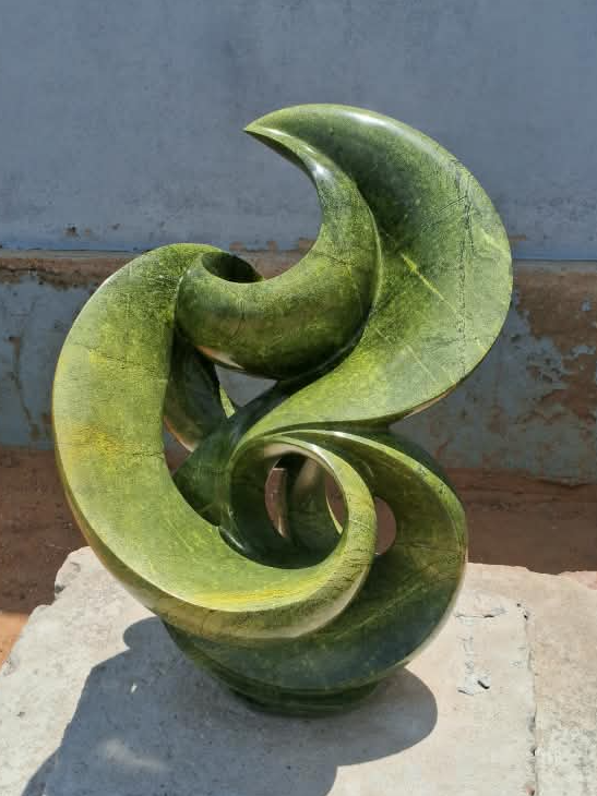 Magic Flower - Abstract Stone Sculpture Made of Avocado Stone by James Phiri | Zimbabwe