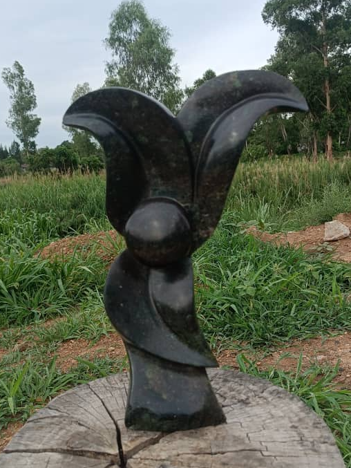 Midnight Blossom - Stone Sculpture Made of Cobalt Stone by Addington Nyasoka | Zimbabwe