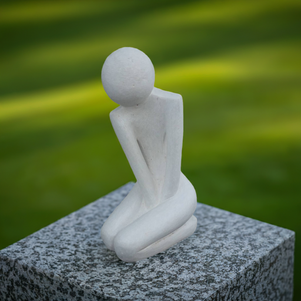 Modesty - Stone Sculpture Made of White Opal by Misheck Makaza | Zimbabwe