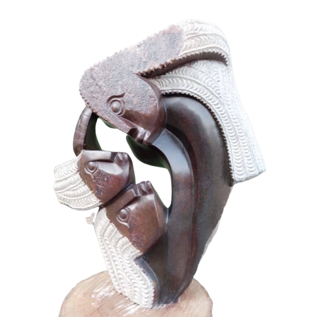 Mother's Love - Stone Sculpture Made of Brown Serpentine Rock by Eckel Nyamhondoro | Zimbabwe