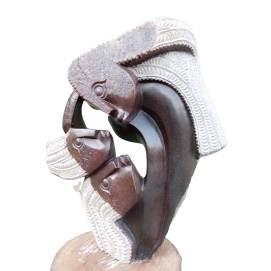 Mother's Love - Stone Sculpture Made of Brown Serpentine Rock by Eckel Nyamhondoro | Zimbabwe
