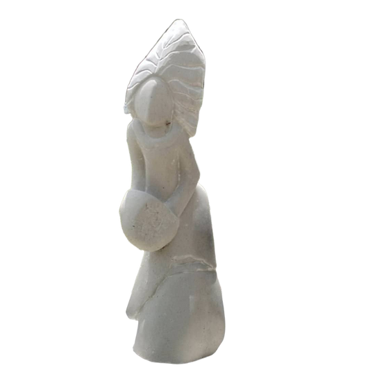 Mystic Mbira Player - Stone sculpture Made of White Opal by Lorraine Mamvura | Zimbabwe.