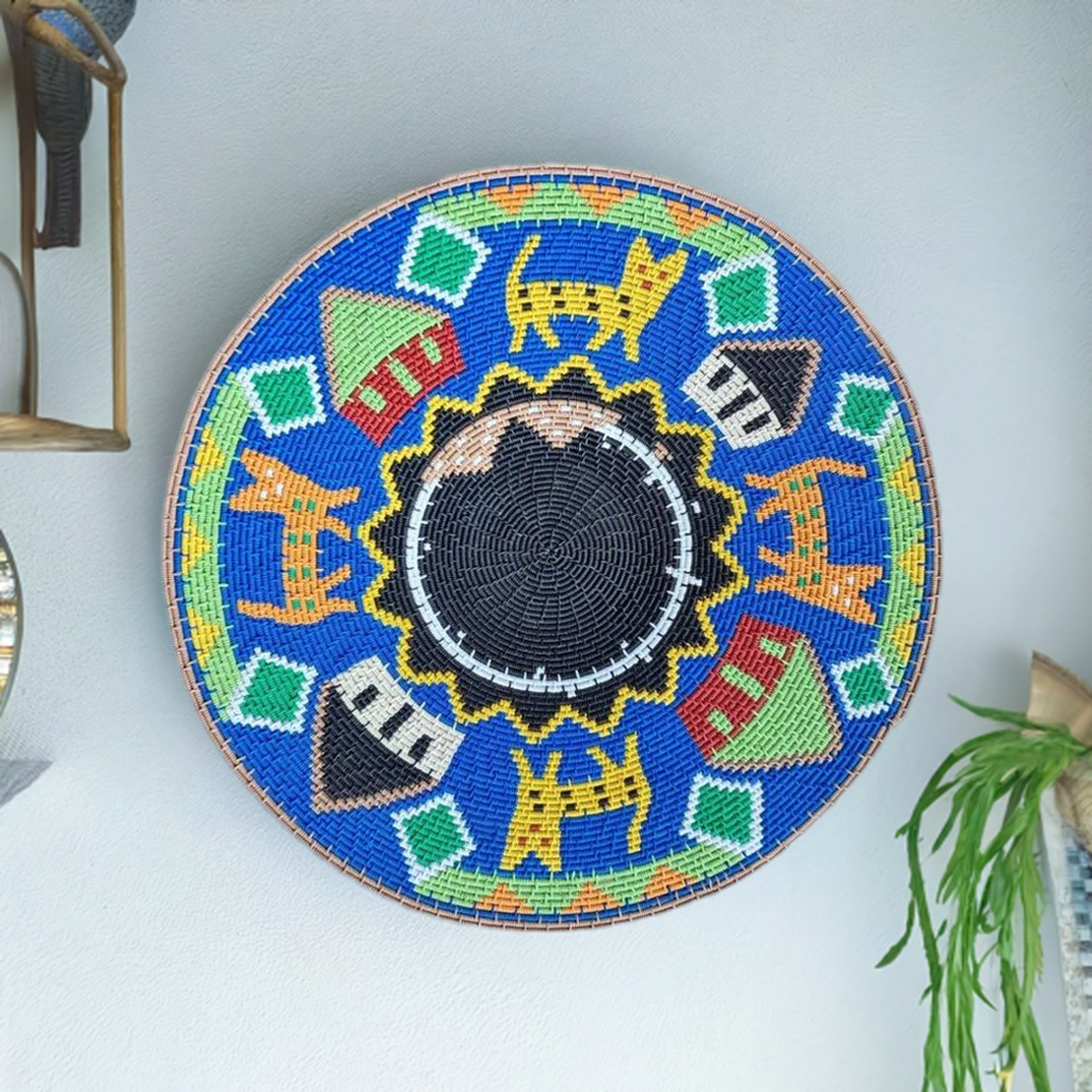 Shallow Hardwire Bowl 33.5cm Blue Pictorial By Nomvuselelo Mthwalo | South Africa.