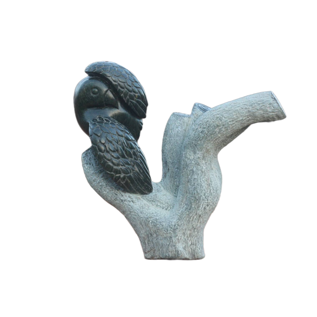 Preening Bird - Stone Sculpture Made of Springstone by Passmore Mashaya | Zimbabwe