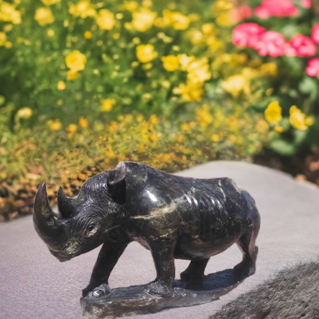 Rhino - Stone Sculpture Made of Leopard Rock by Ronny Nyamhunga | Zimbabwe