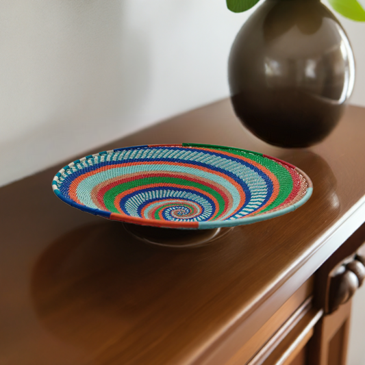 Shallow 29cm Telephone Wire Bowl Blue with Lively Swirls | South Africa.