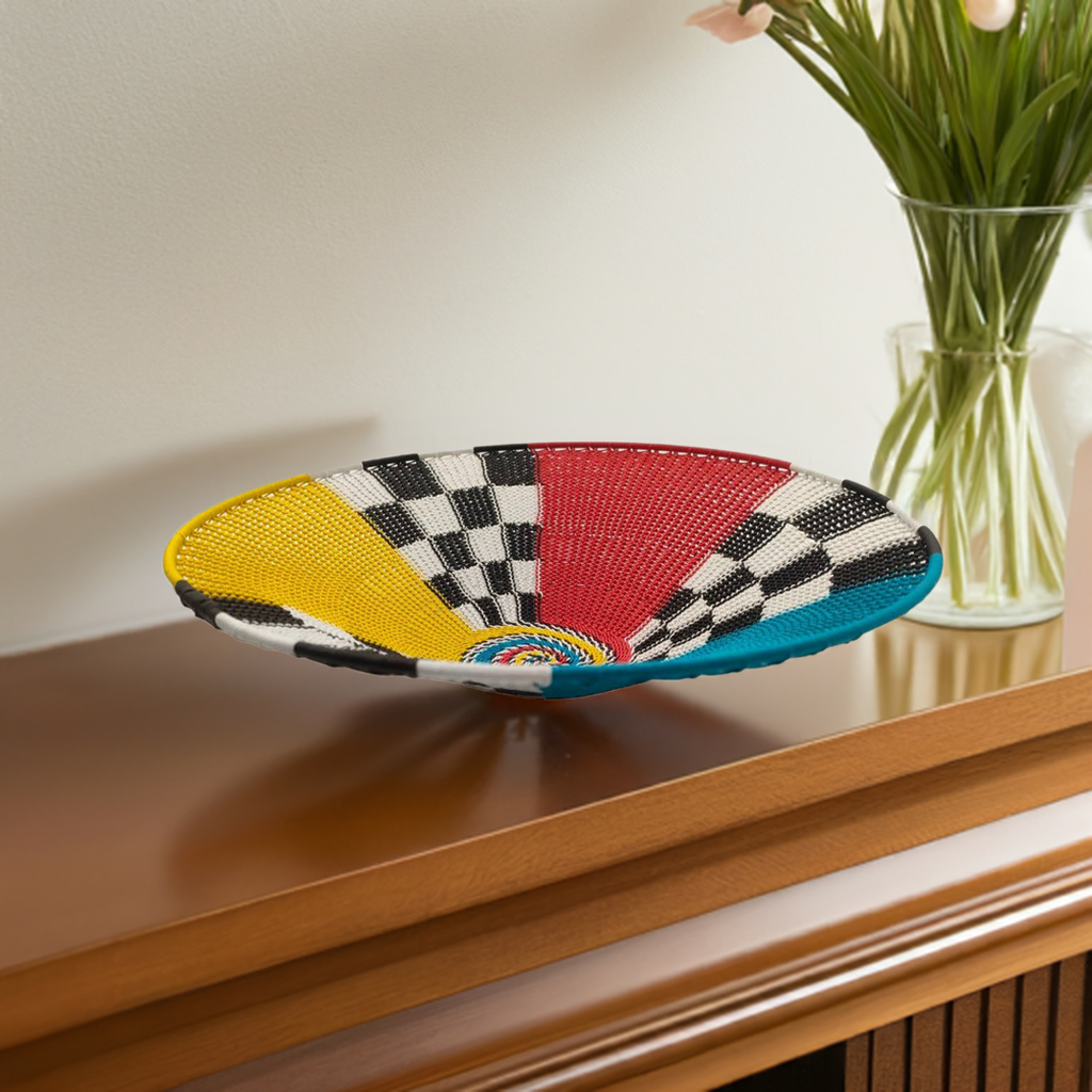 Shallow 29cm Telephone Wire Bowl Checkered Pattern With Striking Colours | South Africa.