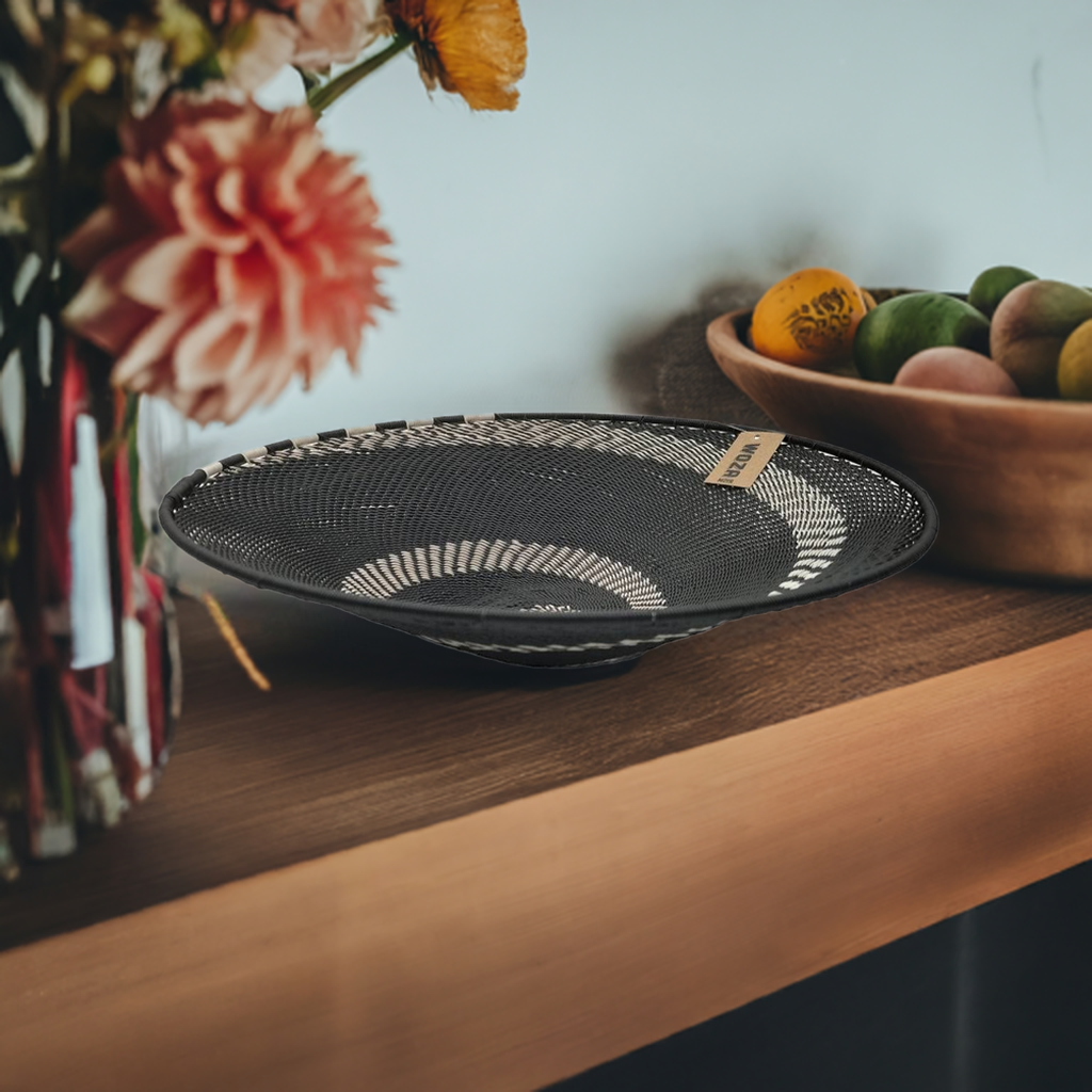 29cm Shallow Telephone Wire Bowl Black with White Swirl | South Africa