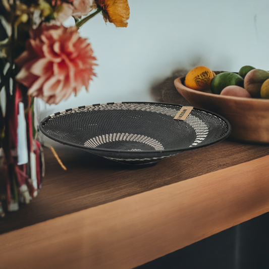 29cm Shallow Telephone Wire Bowl Black with White Swirl | South Africa