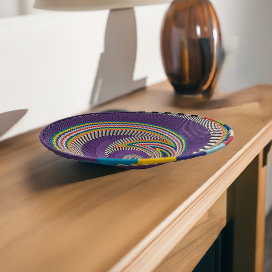 Shallow 29cm Telephone Wire Bowl Purple With Brightly Coloured Swirls | South Africa.