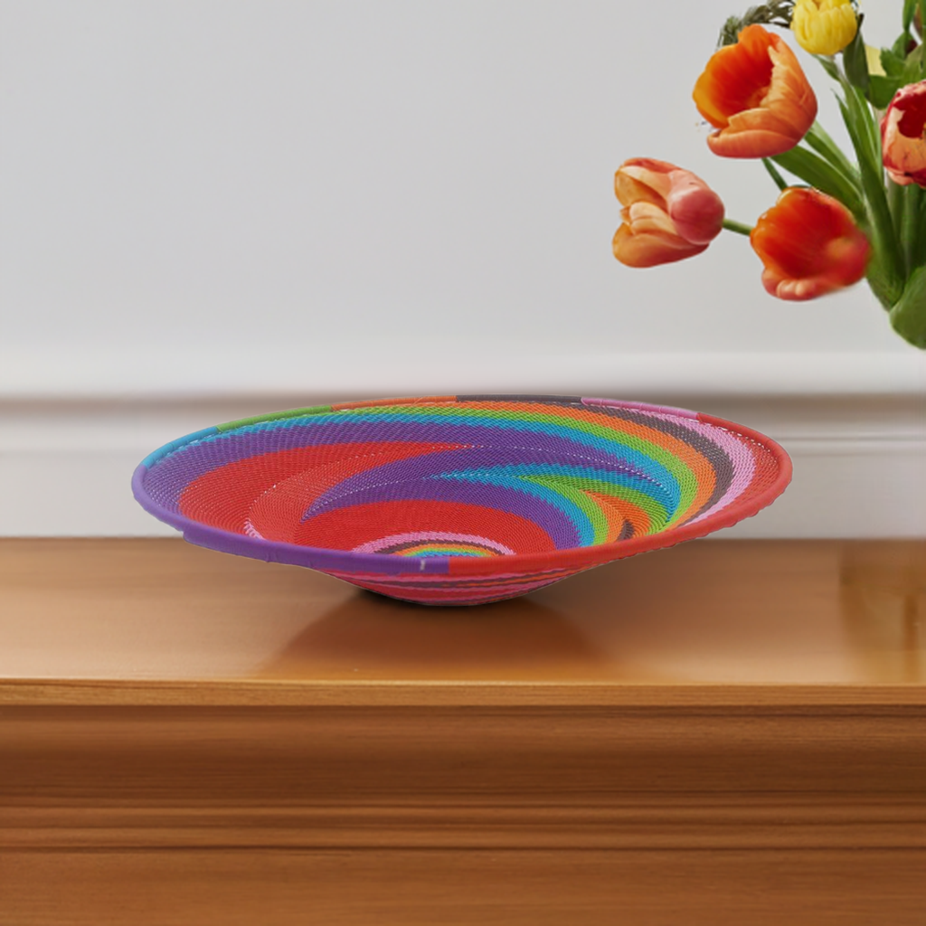Shallow 29cm Telephone Wire Bowl Red with Rainbow Swirls | South Africa.