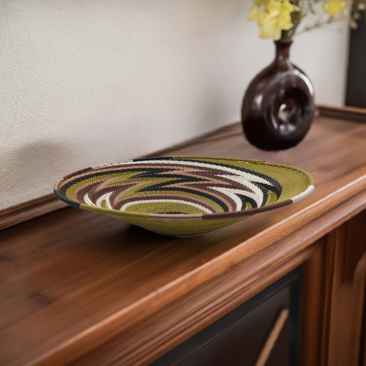 Shallow 29cm Telephone Wire Bowl Olive with Complimentary Colours | South Africa.