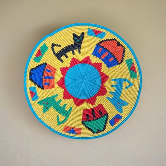 Shallow Hardwire Bowl 28cm Yellow Pictorial  By Nomvuselelo Mthwalo | South Africa.