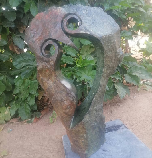Silent Vigil - Stone Sculpture Made of Green Opal Stone by Addington Nyasoka | Zimbabwe