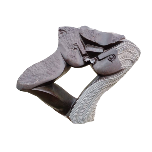 Social Distancing - Stone Sculpture Made of Brown Serpentine Rock by Eckel Nyamhondoro | Zimbabwe