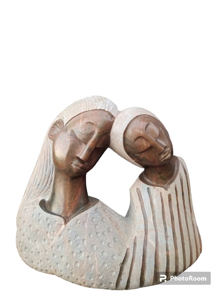 Soulful Connection - Stone Sculpture Made of Nyanga Serpentine by Benjamin Mashaya | Zimbabwe