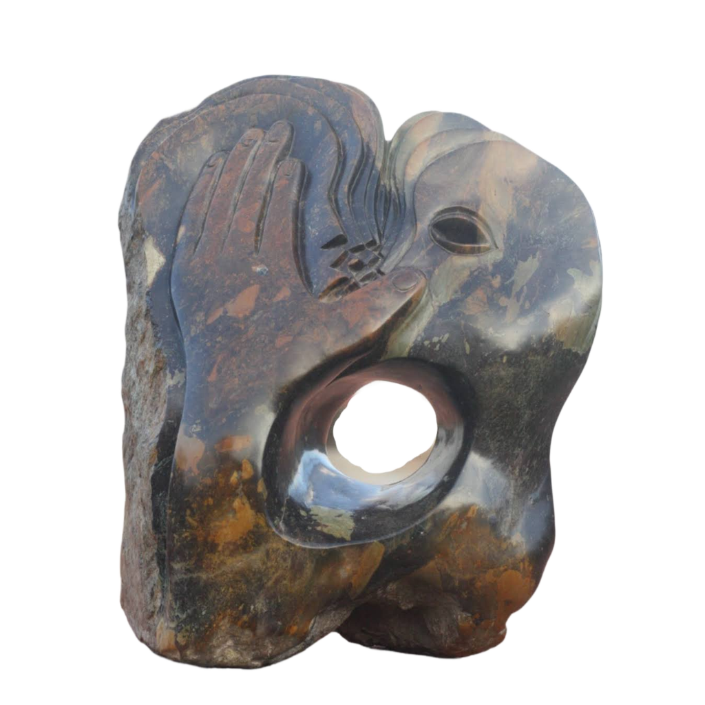 Spiritual Connection - Stone Sculpture Made of Fruit Serpentine Stone by Passmore Mashaya | Zimbabwe
