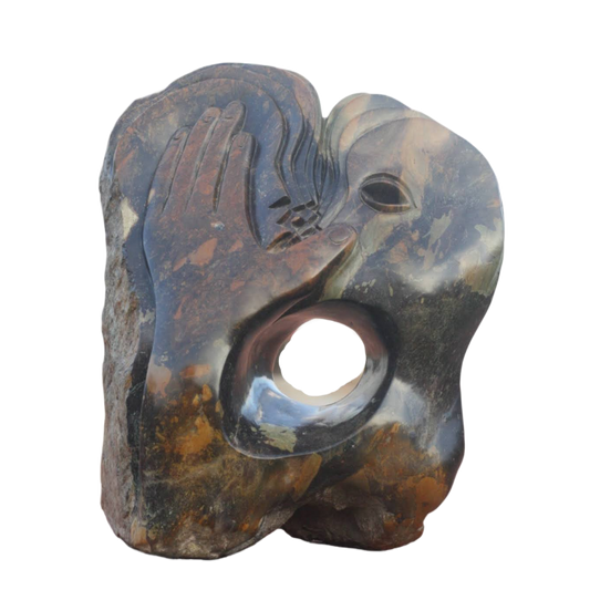 Spiritual Connection - Stone Sculpture Made of Fruit Serpentine Stone by Passmore Mashaya | Zimbabwe