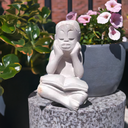 Studious Girl - Stone Sculpture Made of White Opal by Jonathan Mhondorohuma | Zimbabwe