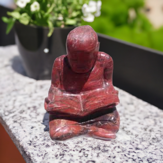 Study Time - Stone Sculpture Made of Red Jasper by Jonathan Mhondorohuma | Zimbabwe